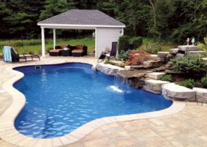 Cape cod inground swimming pool Michigan waterfall