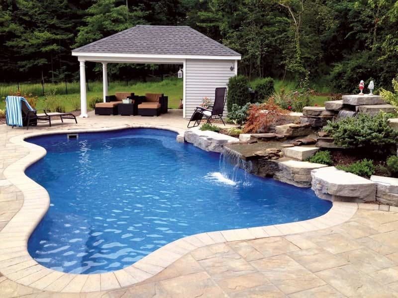 Cape cod inground swimming pool Michigan waterfall